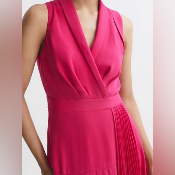 REISS CLAIRE PLEATED FITTED MIDI DRESS, NWOT - Picture 3 of 16